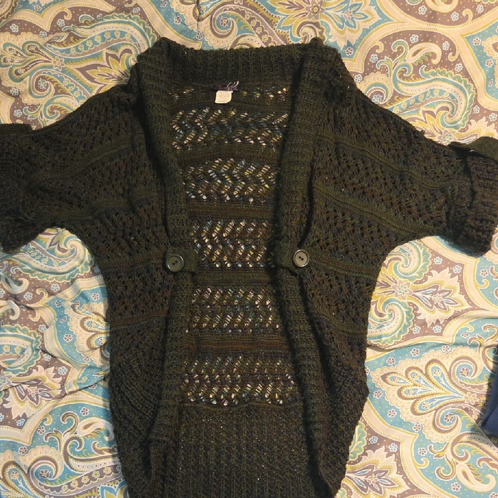 Elegant Dark Green Knit Cardigan